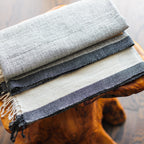 Organic Kala Cotton Wrap with Tassels Handwoven Genetically Pure Organic Cotton Scarf Cream Gray 23x84