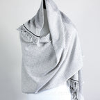 Handspun Handwoven Cotton Scarf Sustainable Fashion Stole by Women Artisans White Gray 23x77