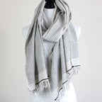 Handspun Handwoven Cotton Scarf Sustainable Fashion Stole by Women Artisans White Gray 23x77
