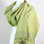 Handwoven Fine Merino Himalayan Wool Scarf Naturally Dyed with Tesu Flowers Tea Parrot Green 13x76 inch