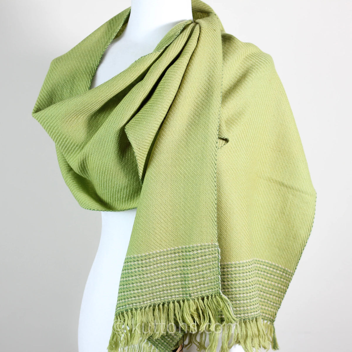 Handwoven Fine Merino Himalayan Wool Scarf Naturally Dyed with Tesu Flowers Tea Parrot Green 13x76 inch