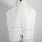 Handwoven Himalayan Merino Woolen Scarf with Tusser Silk Border Cream 11x52 Small