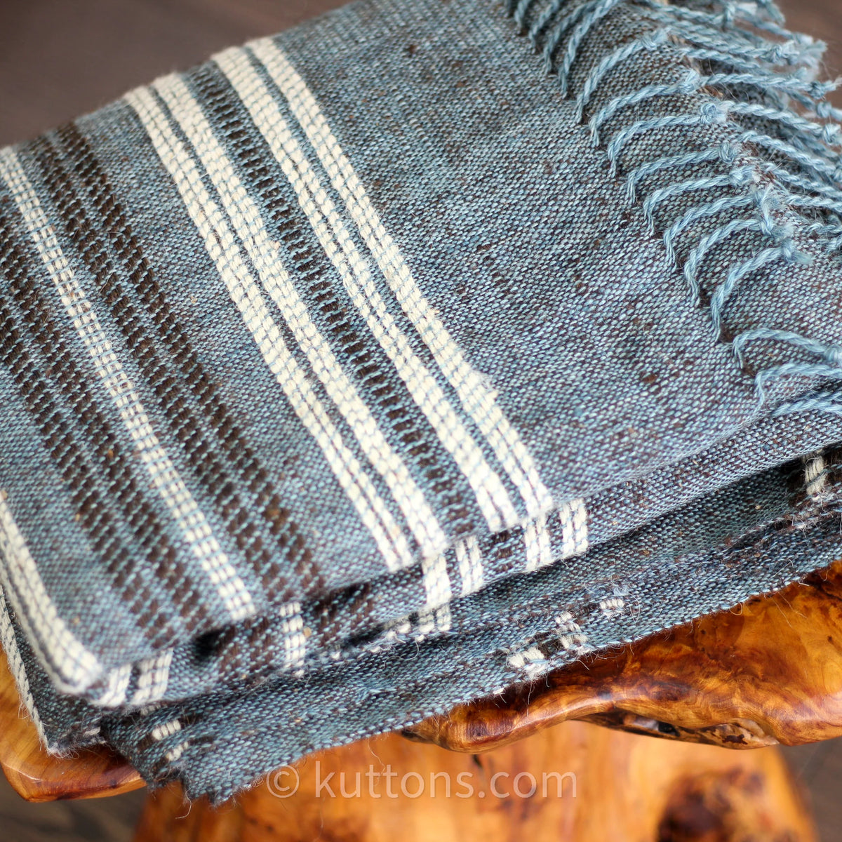Rustic Charm Multipurpose Handspun Handwoven Ethnic Woolen Shawl Wrap cum Blanket Throw Blue 38x92