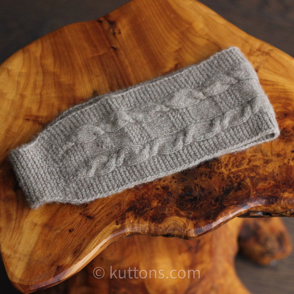 Pashmina Cashmere Headband Handspun Cable Handknit in Ladakh Himalayas Natural Brown