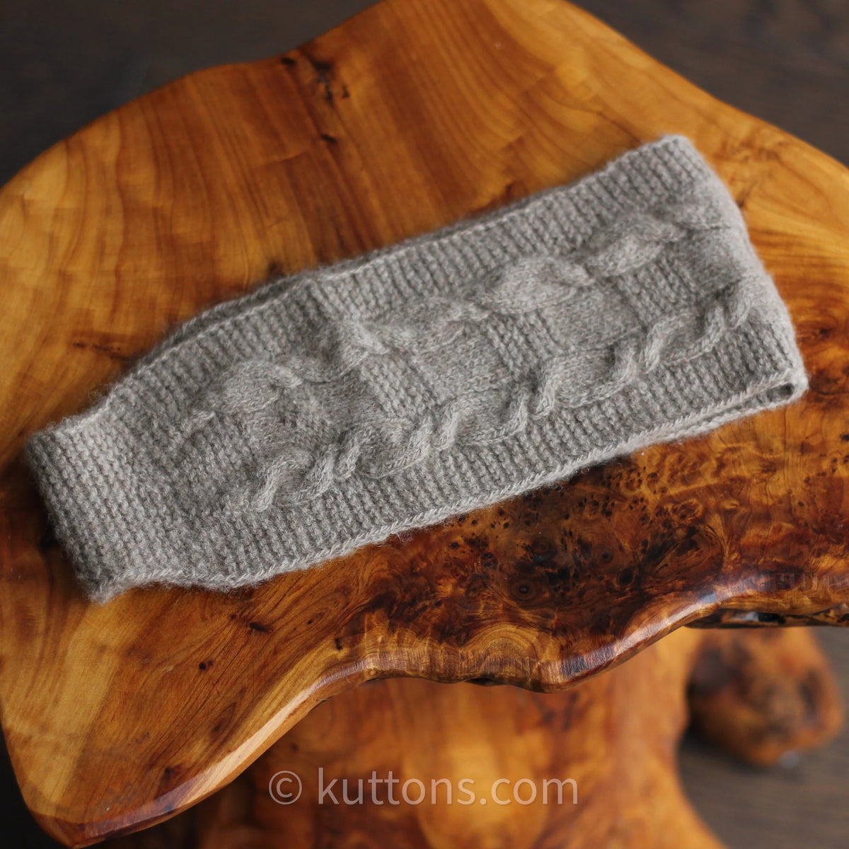 Pashmina Cashmere Headband Handspun Cable Handknit in Ladakh Himalayas Natural Brown