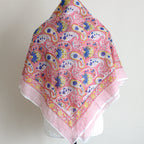 Soft Mul Cotton Bandana Scarf Sanganeri Hand Block Printed Pink 45x44
