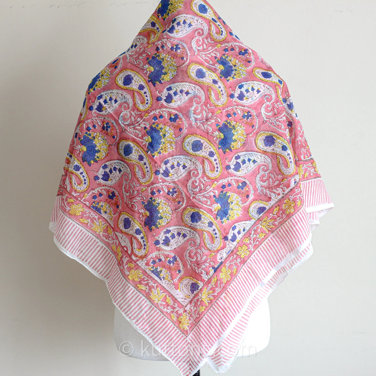 Soft Mul Cotton Bandana Scarf Sanganeri Hand Block Printed Pink 45x44