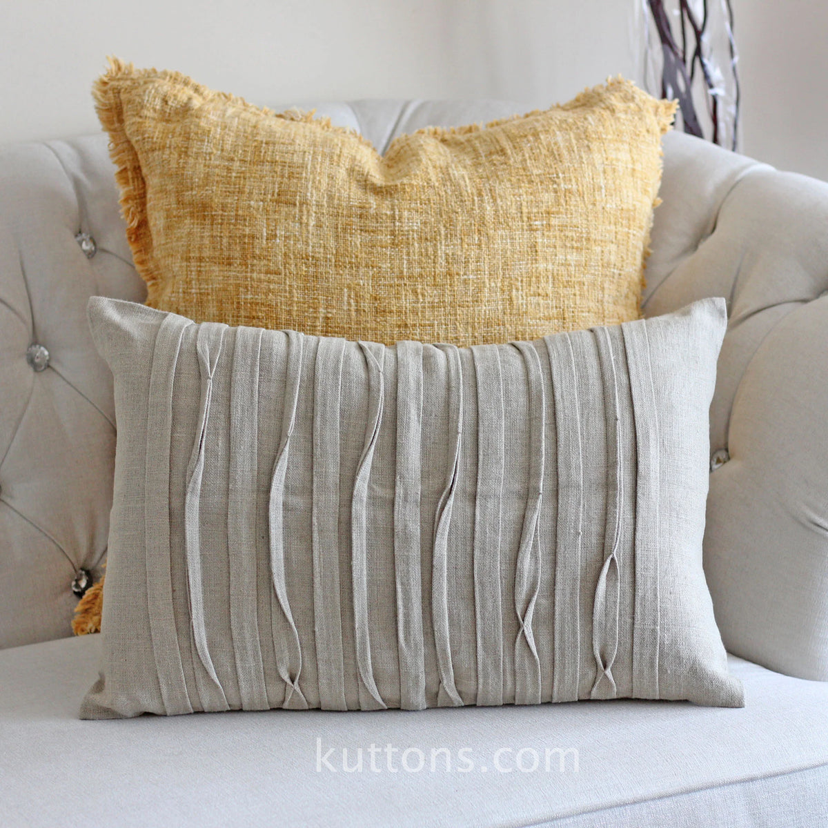 Handcrafted Washed 100 Linen Throw Pillow Cover Pleated Design Natural Brown 16x24