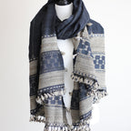 Handwoven Tussar Silk Merino Wool Shawl with Tassels Black Brown 38x86