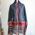 100 Cotton Wrap with Tassels Handwoven Bhujodi Stole Extra Weft Black Red Yellow 22x78