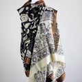 Ethnic Hand Painted Kalamkari Silk Wrap Natural Dyes Floral Dancing Divas Black 36x93