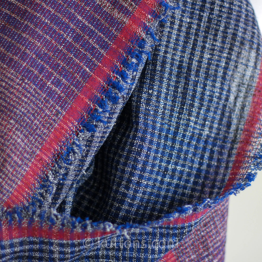 Ethically Crafted Cotton Scarf Hand Spun Hand Woven Artistry with Azo Free Vat Dyes Blue Maroon 25x78