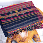 100 Cotton Wrap with Tassels Handwoven Bhujodi Stole Extra Weft Black Red Yellow 22x78