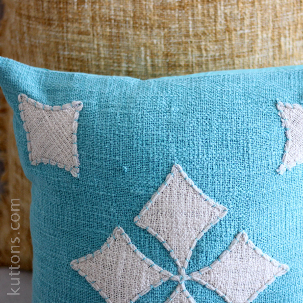 Sky Blue Cotton Jute Throw Pillow Cover Natural Texture Blue Cushion 16x16