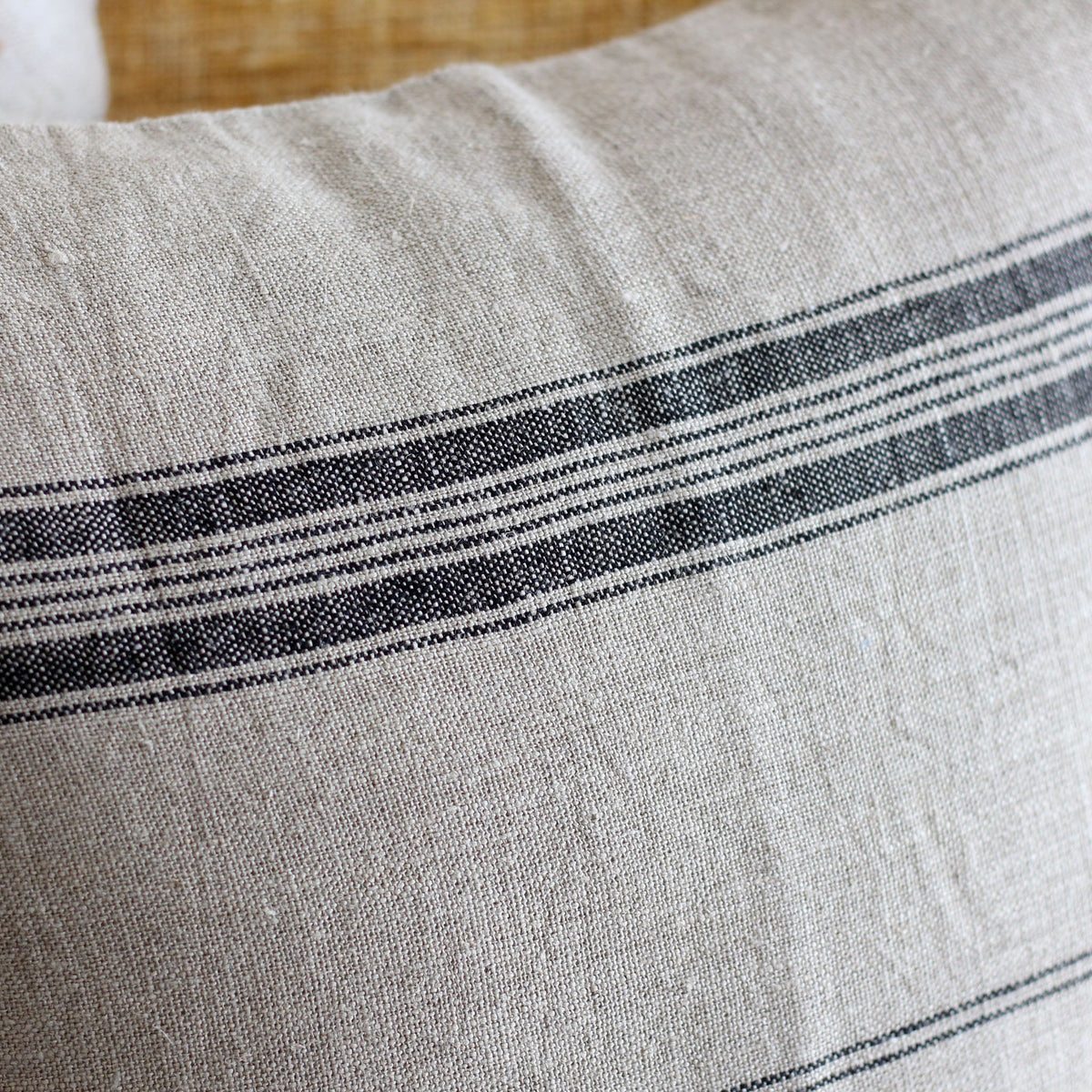 Handmade Natural Linen Cushion Cover Black Stripes Throw Pillow Brown 20x20
