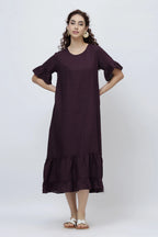 Ruffle Hem Linen Midi Dress Soft Flowing Midi