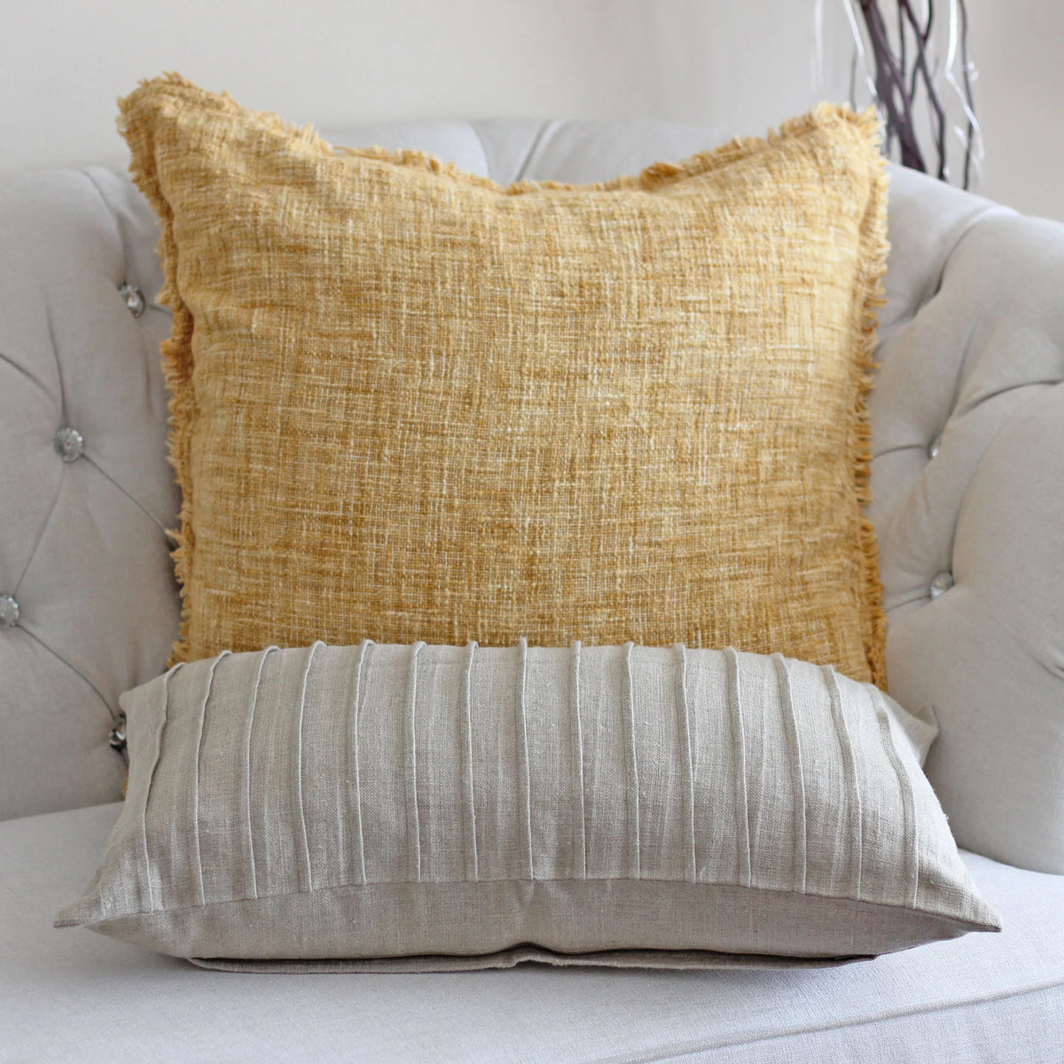 Handcrafted Washed 100 Linen Throw Pillow Cover Pleated Design Natural Brown 16x24