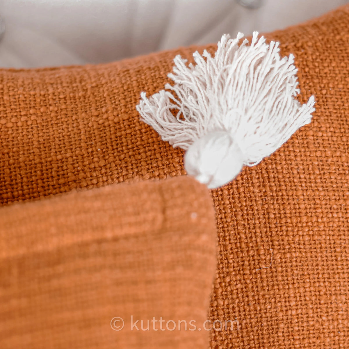 Hand Woven Solid Textured Cotton Throw Pillow Cover With Decorative Corner Tassels Rusted Orange 18x18