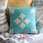 Sky Blue Cotton Jute Throw Pillow Cover Natural Texture Blue Cushion 16x16