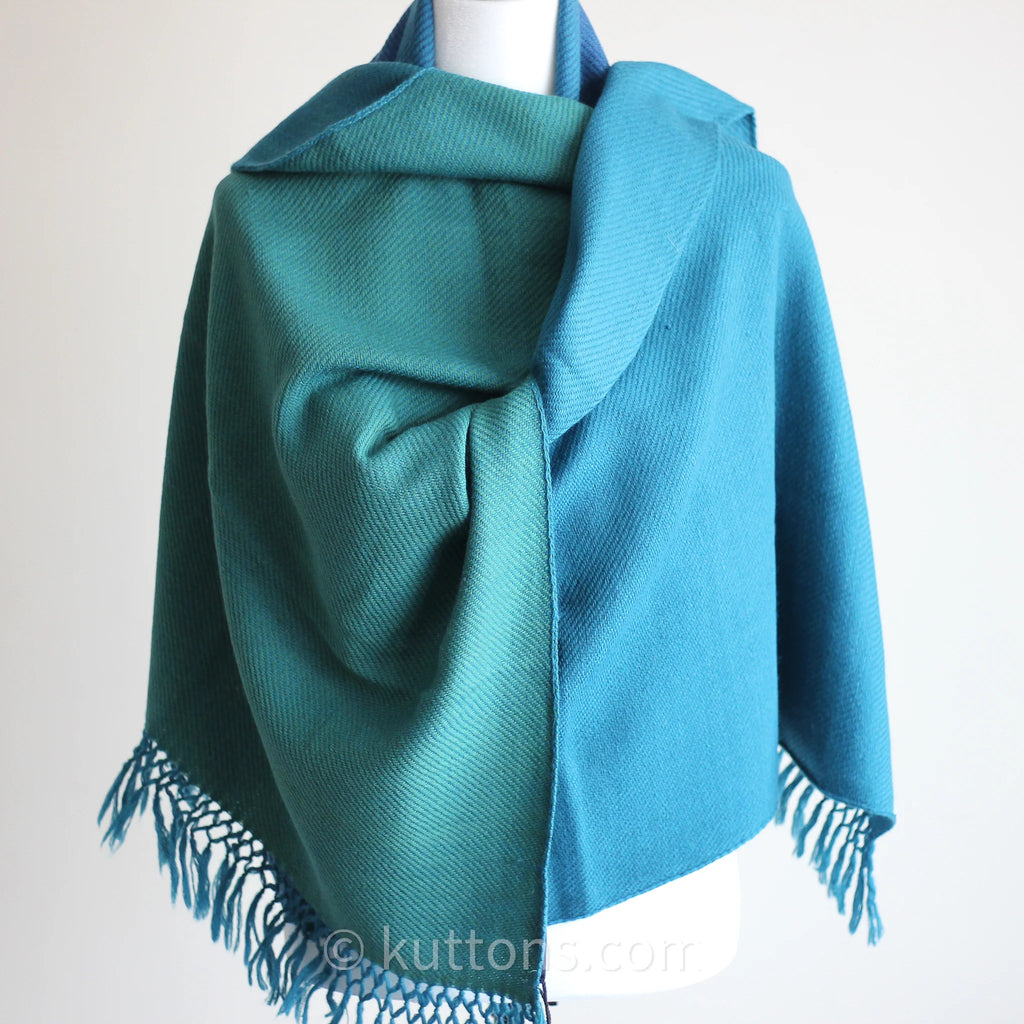 Handwoven Woolen Wrap Naturally Dyed with Tesu Flowers Indigo Blue Green 26x80