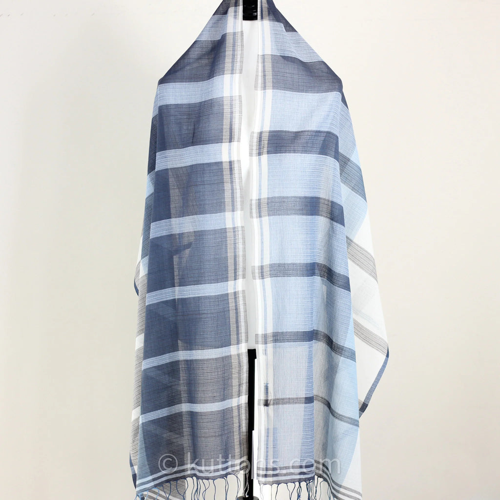 Naturally Dyed Handwoven Cotton Stole Indigo Tea Waste Featherweight Fashion Wrap Blue 23x80 multiple designs
