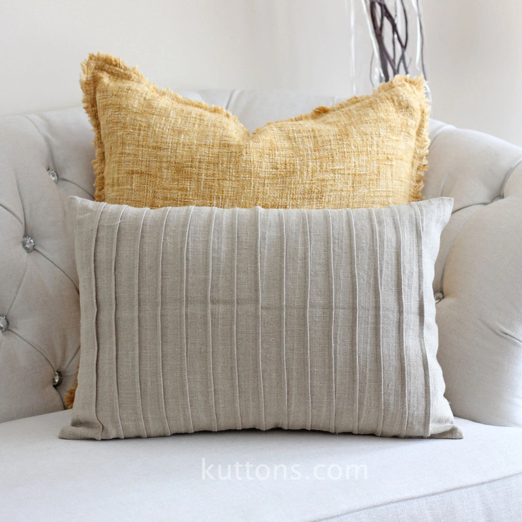 Handcrafted Washed 100 Linen Throw Pillow Cover Pleated Design Natural Brown 16x24