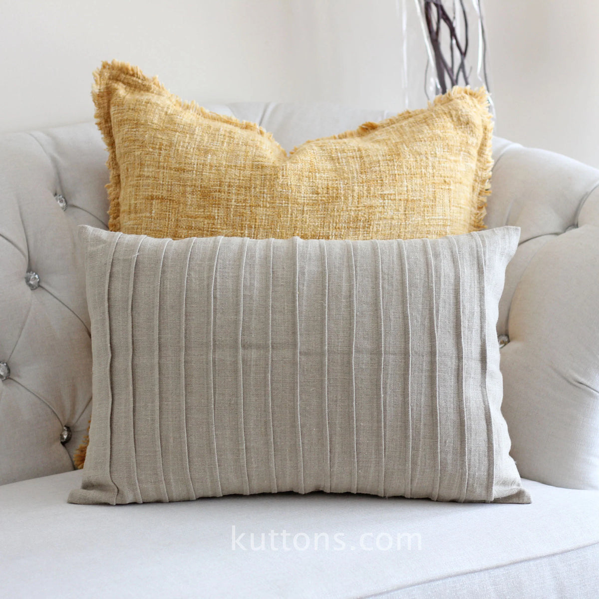 Handcrafted Washed 100 Linen Throw Pillow Cover Pleated Design Natural Brown 16x24
