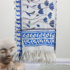 Hand Block Printed Handwoven Decorative Cotton Bath Towel White Blue 29x62