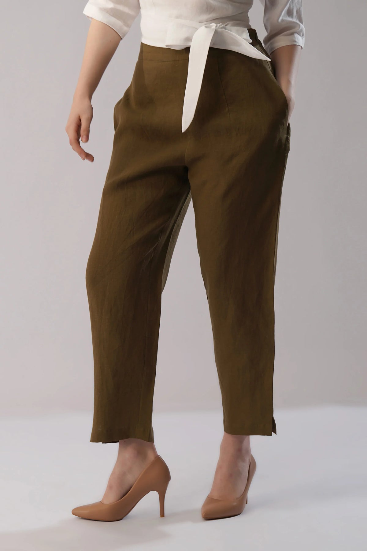 Linen Tapered Pant Relaxed Fit Linen Pants with Elastic Waist