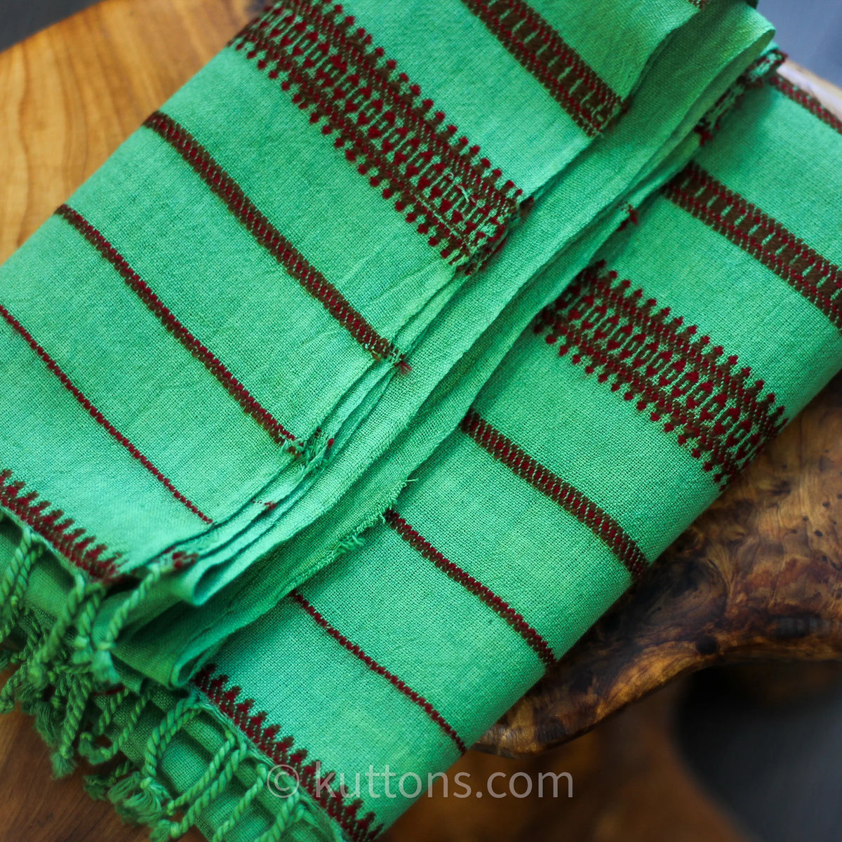 Organic Cotton Scarf Handwoven Kala Cotton Wrap with Tassels Green 22x73