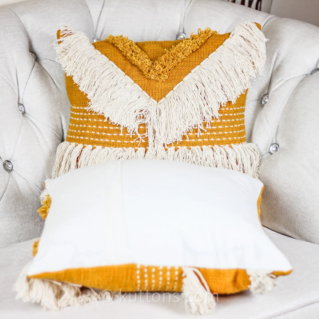 Cotton Embroidered Textured Pillow Cover Boho Decorative Cushion Orange White 18x18