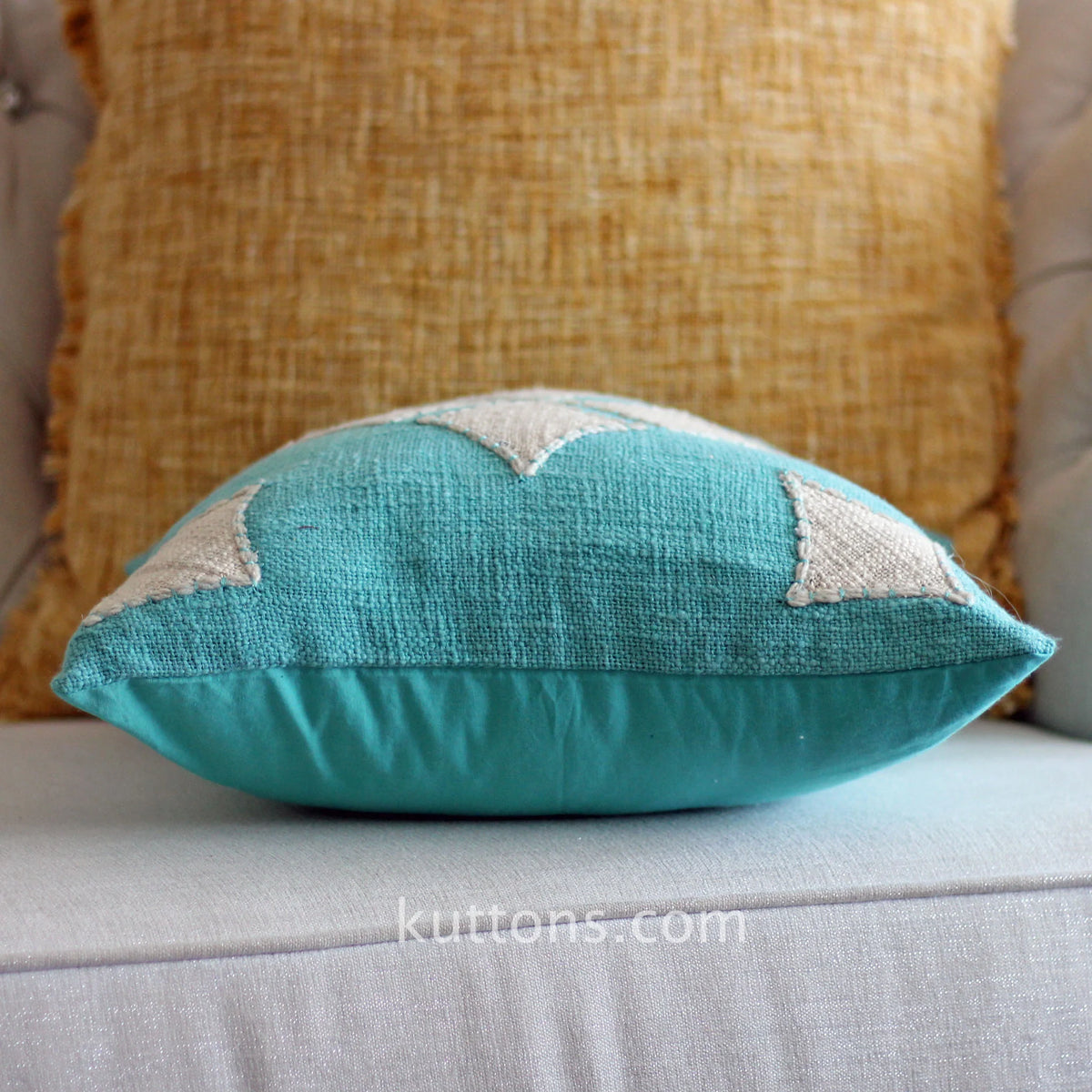 Sky Blue Cotton Jute Throw Pillow Cover Natural Texture Blue Cushion 16x16