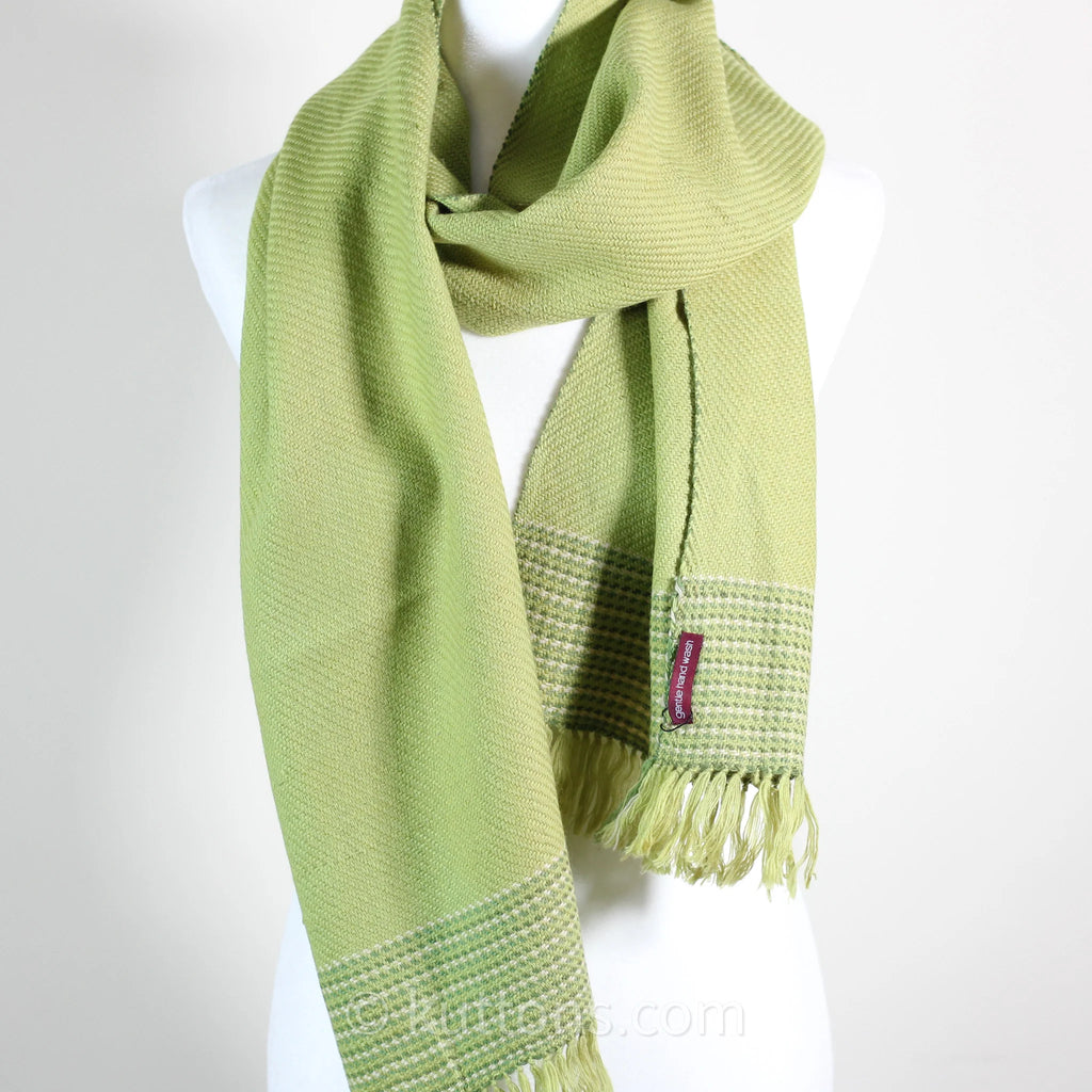 Handwoven Fine Merino Himalayan Wool Scarf Naturally Dyed with Tesu Flowers Tea Parrot Green 13x76 inch