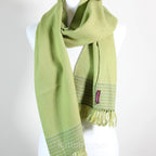 Handwoven Fine Merino Himalayan Wool Scarf Naturally Dyed with Tesu Flowers Tea Parrot Green 13x76 inch