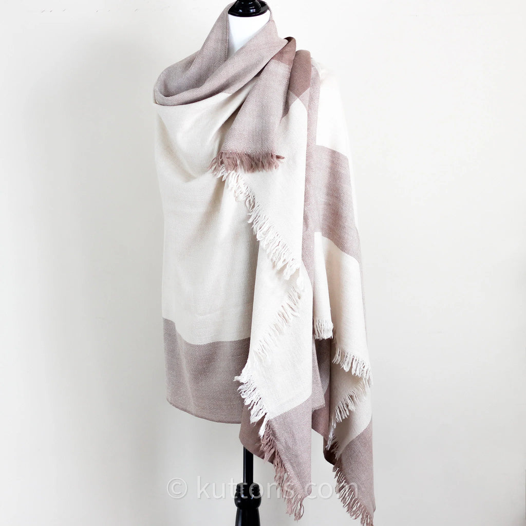 100 Pure Pashmina Cashmere Shawl 2 Ply 356 gm Handspun Handwoven Full Size Cashmere Shawl Wrap Made by Women Weavers of Ladakh Himalayas Brown Cream 38x75