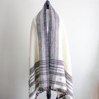 Nomadic Tribal Wrap Throw Handspun Handwoven Bhujodi Raw Wool Shawl Cream 36x84