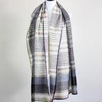 Handspun Handwoven Organic Cotton Scarf Light Airy Stole Cream Blue 24x79