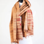 Organic Kala Cotton Scarf Handwoven Wrap with Tassels Brown 23x74