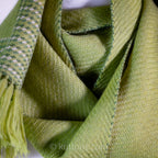 Handwoven Fine Merino Himalayan Wool Scarf Naturally Dyed with Tesu Flowers Tea Parrot Green 13x76 inch