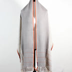 Handwoven Merino Himalayan Wool Stole Naturally Dyed Wrap with Tea Tesu Flowers and Harada Cream Gray 21x80