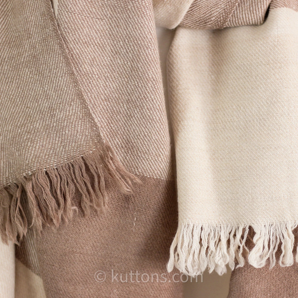 100 Pure Pashmina Cashmere Shawl 2 Ply 356 gm Handspun Handwoven Full Size Cashmere Shawl Wrap Made by Women Weavers of Ladakh Himalayas Brown Cream 38x75