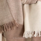 100 Pure Pashmina Cashmere Shawl 2 Ply 356 gm Handspun Handwoven Full Size Cashmere Shawl Wrap Made by Women Weavers of Ladakh Himalayas Brown Cream 38x75