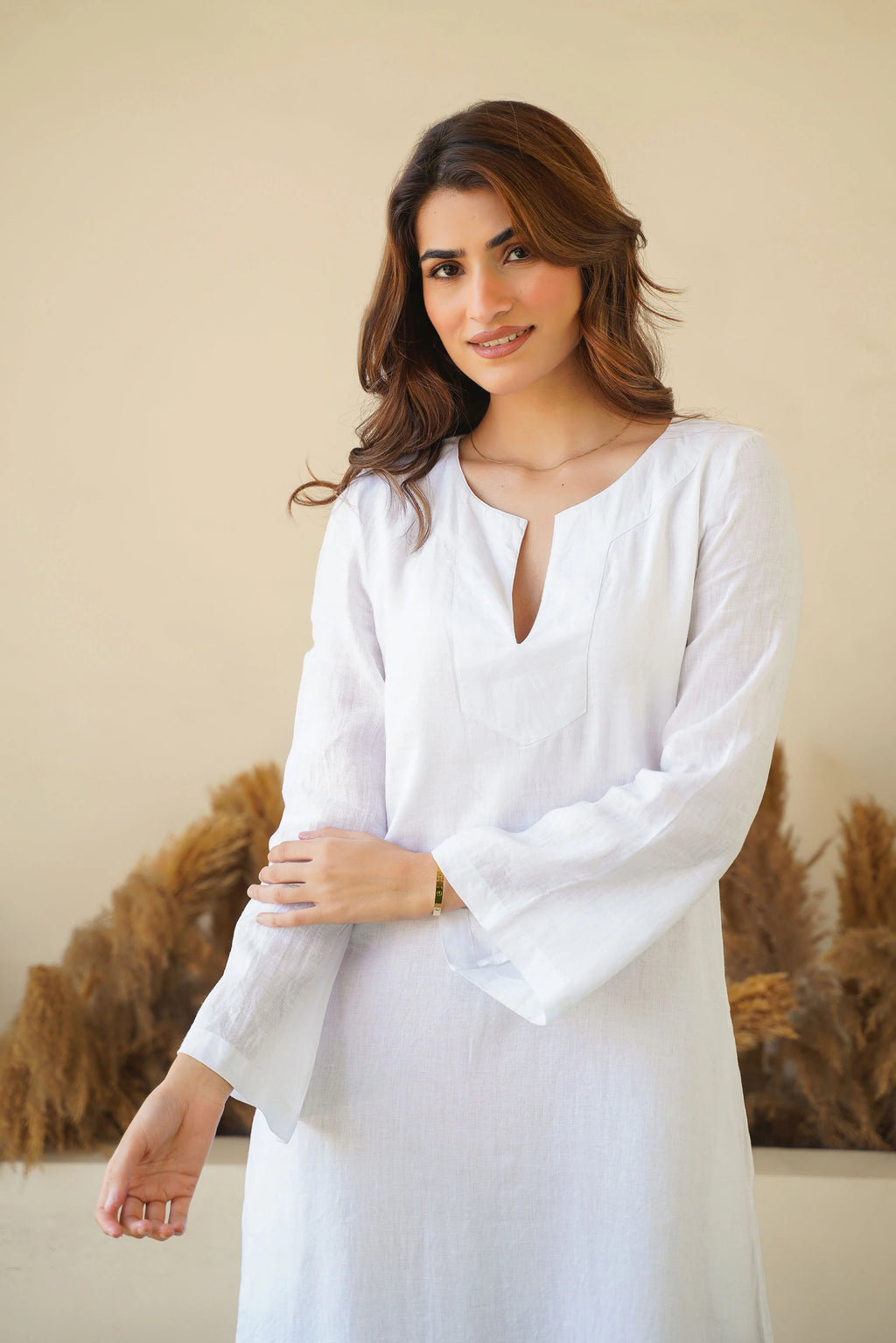 Linen Kaftan Dress Breezy White Pure Elegance Flowy Kaftan Maxi Dress with Full Sleeves Cotton Lining