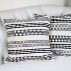 Handwoven Textured Cotton Bohemian Throw Pillow Cover White Black 18x18
