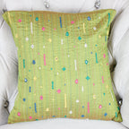 Bavaliyo Hand Embroidered Cotton Silk Decorative Cushion Cover With Mirror Embroidery Green Pillow 16x16