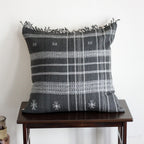 Bhujodi 100 Wool Organic Cotton Pillow Cover Rustic Handwoven Cushion with Tassels Dark Gray Pair