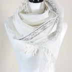 Ethnic Hand Painted Madhubani Scarf Linen Wrap White Black Peacock Motifs 20x80