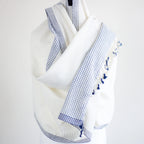 Organic Cotton Wrap Dyed with Natural Dyes Handspun Handwoven by Women Weavers White Blue 25x82
