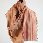 Organic Kala Cotton Scarf Handwoven Wrap with Tassels Brown 23x74
