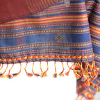 Handwoven Cotton Stole Wrap with Tassels Maroon Golden Brown Olive 23x84